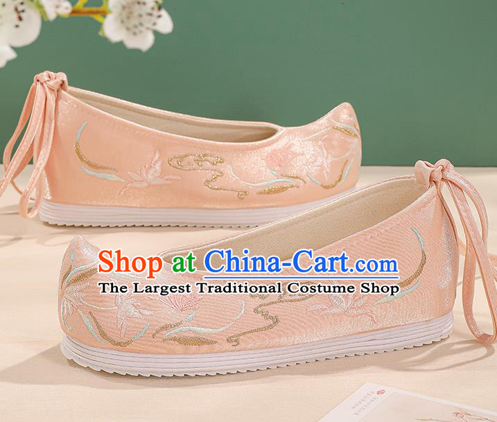 China Hanfu Shoes Female Shoes Ming Dynasty Embroidered Shoes Handmade Pink Cloth Shoes