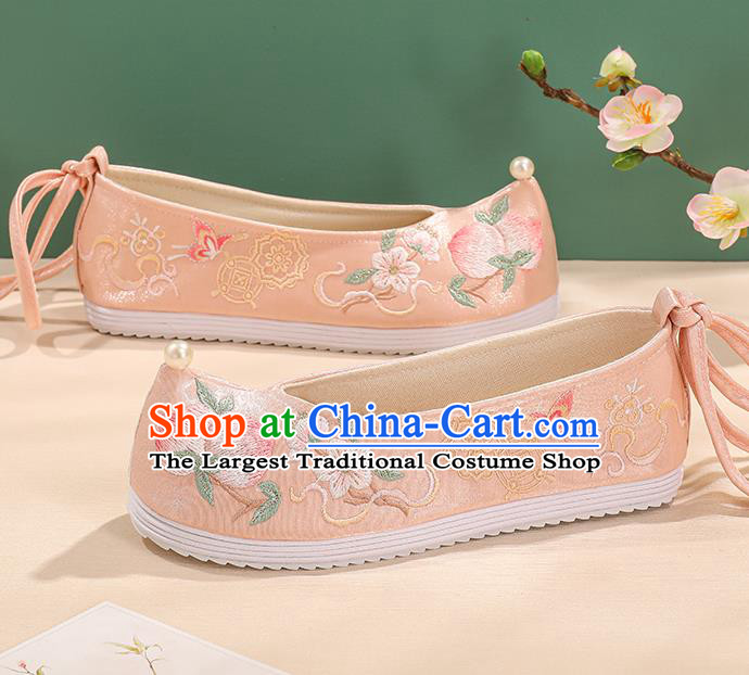 China Embroidered Peach Shoes Pink Bow Shoes Bride Shoes Hanfu Shoes Princess Shoes