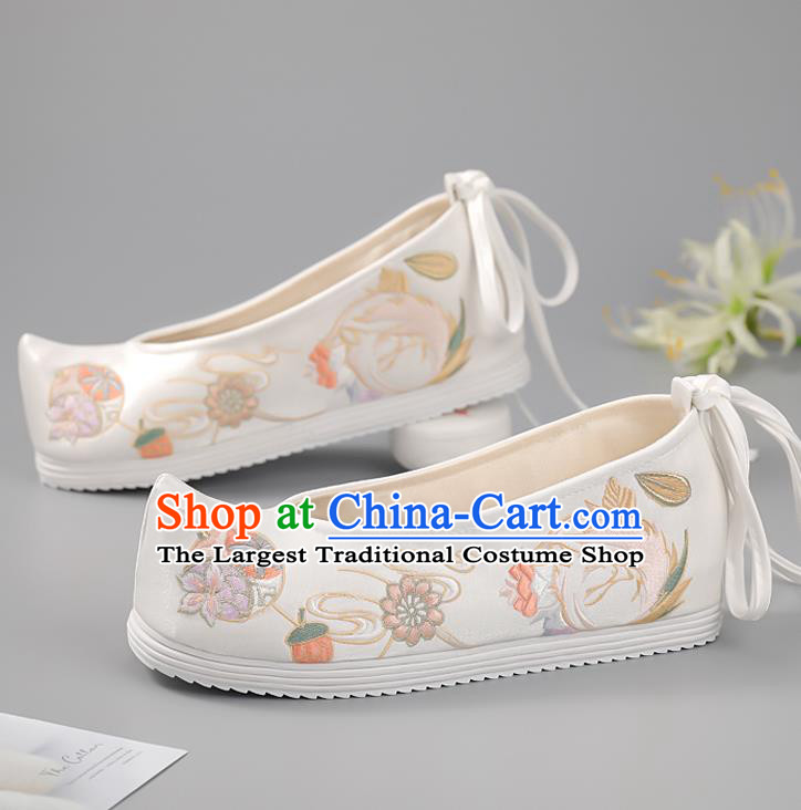 China Embroidered Phoenix Shoes Princess Shoes Ming Dynasty Shoes Traditional Hanfu Shoes Handmade White Cloth Shoes