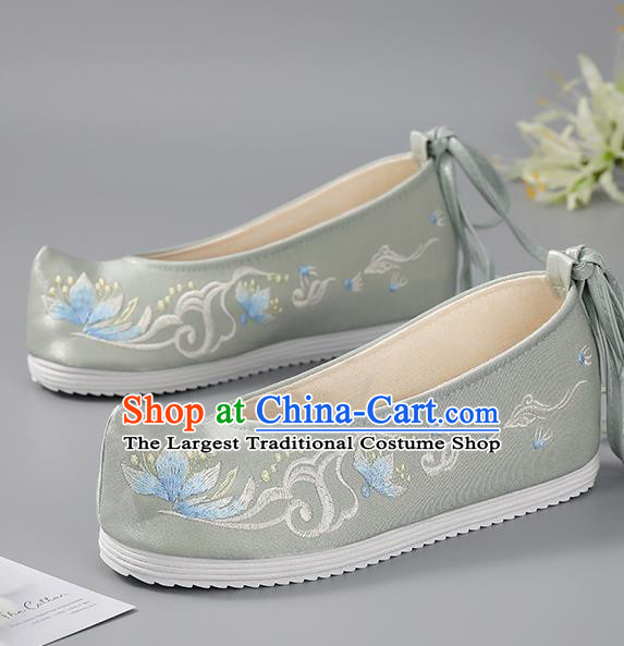 China Traditional Grey Embroidered Shoes Hanfu Shoes Handmade Cloth Shoes Ancient Princess Shoes Women Shoes