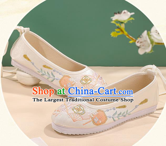 China White Embroidered Shoes Hanfu Shoes Handmade Princess Shoes Traditional Cloth Shoes