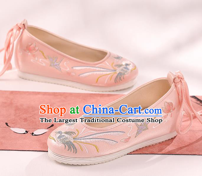 Handmade China Pink Hanfu Shoes Traditional Cloth Shoes Embroidered Paper Crane Shoes Women Shoes