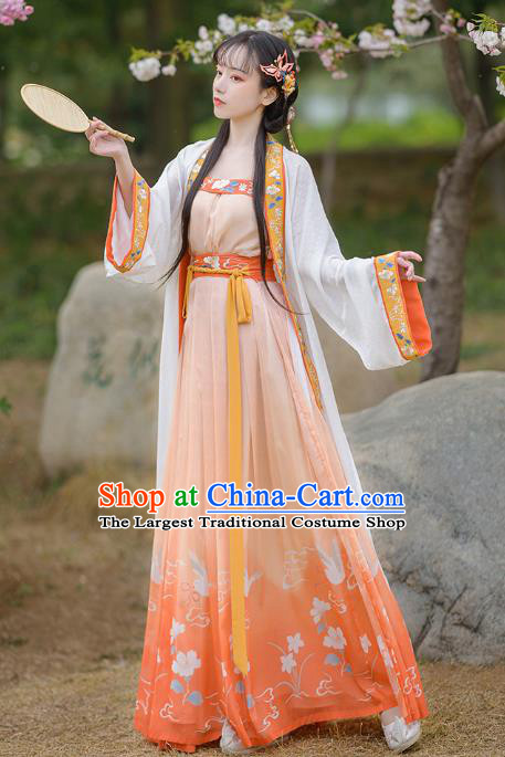 China Song Dynasty Country Lady Hanfu Clothing Traditional Ancient Costumes BeiZi Top and Skirt for Village Girl