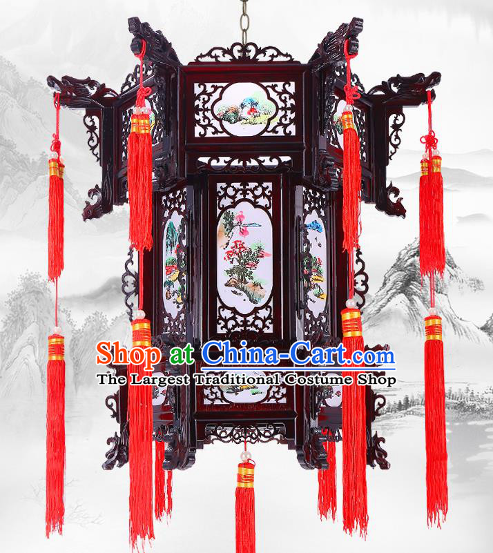 Chinese Wood Decorations Lamp Classical Lanterns Handmade Hanging Lamp Traditional New Year Hexagon Palace Lantern