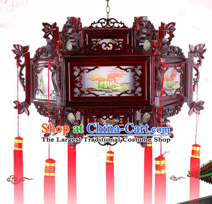 Chinese Hanging Lamp Classical Lotus Lanterns Handmade Wood Lantern Traditional New Year Glass Palace Lantern