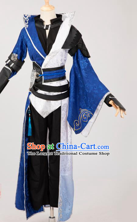 Cosplay Chinese Ming Dynasty Swordsman Costumes Ancient Knight Blue Clothing