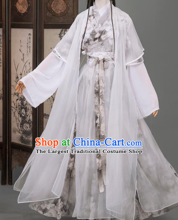 Cosplay Chinese Chivalrous Man Costumes Ancient Swordsman Chu Wangning White Chiffon Clothing