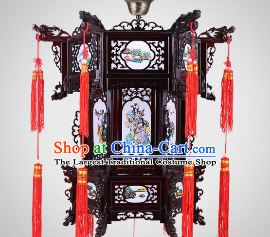 Chinese Handmade Hexagon Palace Lantern Traditional Hanging Lamp New Year Lantern Classical Eight Immortals Wood Lanterns