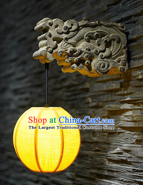 China Handmade Yellow Cloth Lanterns Stone Carving Dragon Head Wall Lamp Traditional Home Decorations Corridor Lantern