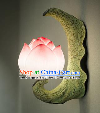 China Handmade Lotus Corridor Lamp Carving Stone Wall Lantern Traditional Home Decoration Light