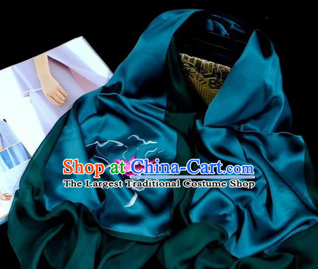 Traditional China Embroidered Tippet Accessories Deep Green Silk Scarf Suzhou Embroidery Lotus Craft Bride Mother Cappa