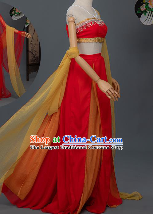 Chinese Tang Dynasty Court Dance Costumes Ancient Flying Fairy Red Hanfu Dress Apparels