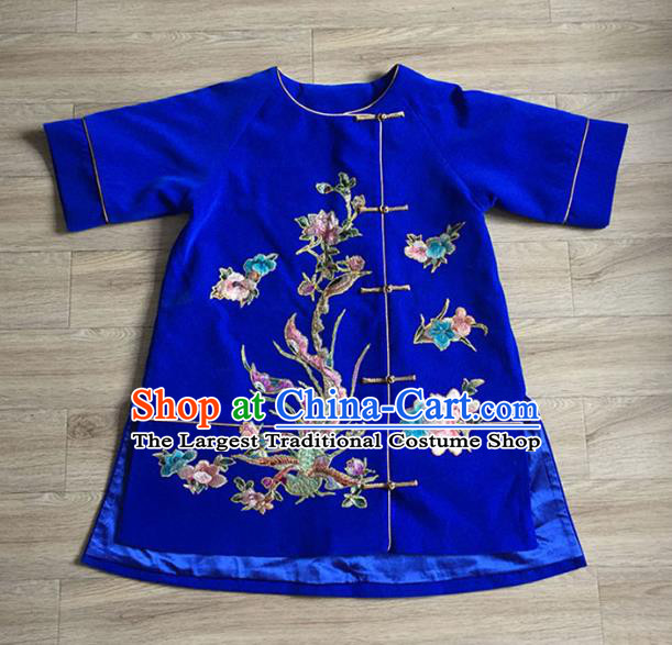 Chinese Embroidered Phoenix Peony Royalblue Silk Jacket Tang Suit Upper Outer Garment Apparels National Costume