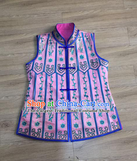 China Embroidered Flowers Pink Silk Vest National Clothing Women Cheongsam Waistcoat