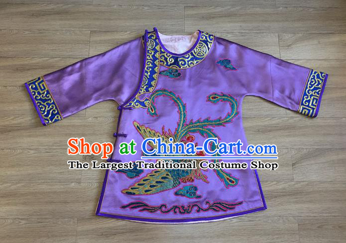 Chinese Court Embroidered Phoenix Purple Brocade Jacket Apparels Upper Outer Garment National Tang Suit Costume