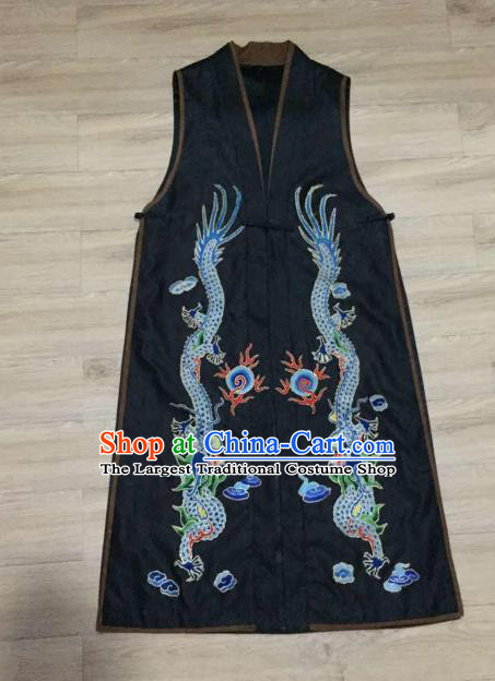 China Women Waistcoat Costumes Embroidery Dragon Black Silk Vest National Clothing