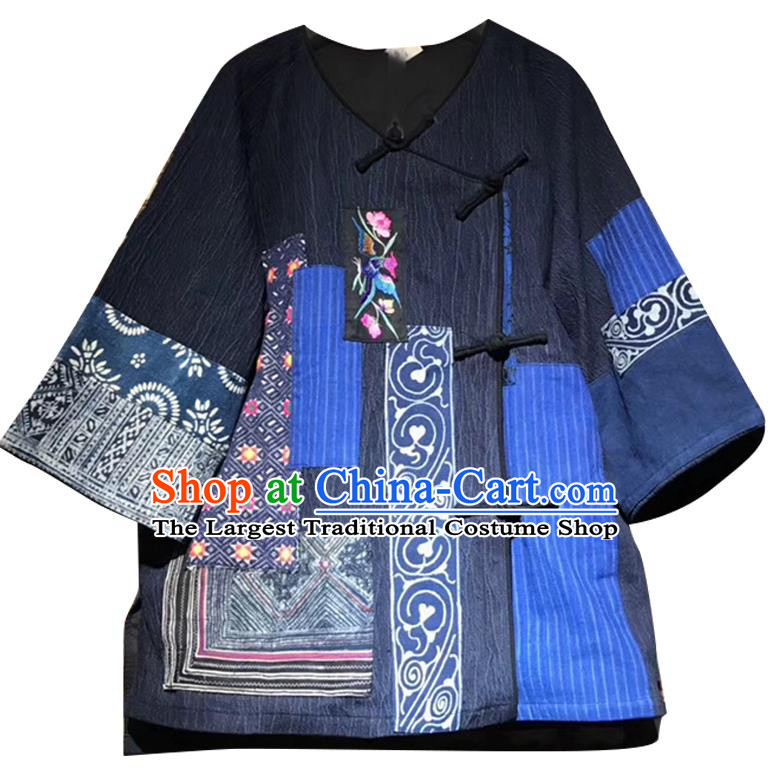 Chinese Embroidered Navy Jacket Tang Suit Outer Garment National Costume Apparels Outwear