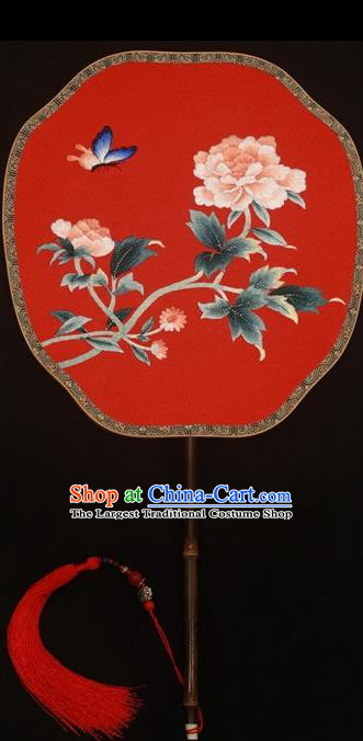 Top Grade Chinese Cheongsam Show Embroidered Fans Suzhou Embroidery Palace Fan Double Sides Silk Fan