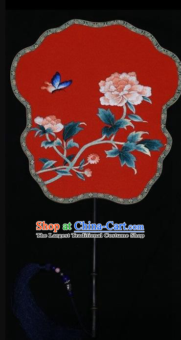 Double Side Embroidered Silk Fan China Suzhou Embroidery Palace Fan Traditional Peony Pattern Wedding Fans