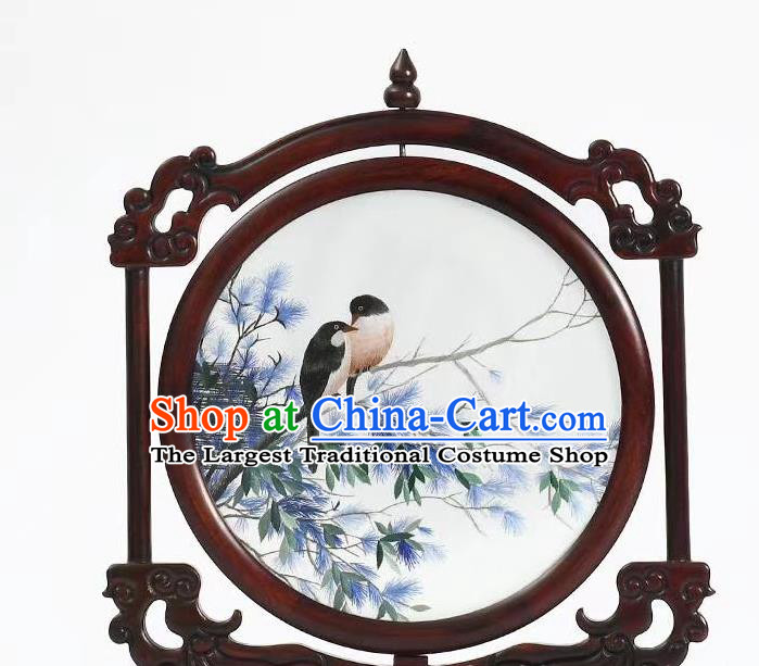 China Handmade Suzhou Embroidery Desk Screen Traditional Wood Carving Table Screen Embroidered Craft