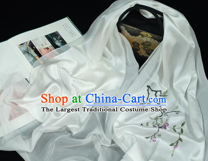 China Embroidery Begonia White Silk Scarf Accessories Traditional Wedding Mother Cappa Exquisite Suzhou Embroidered Tippet