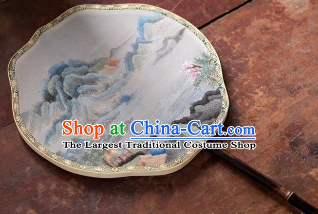 China Ancient Palace Fan Black Bamboo Fan Classical Dance Double Side Silk Fans Suzhou Embroidery Landscape Fan