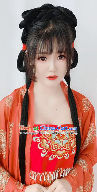 Chinese Ming Dynasty Court Woman Wigs Best Quality Wigs China Cosplay Wig Chignon Ancient Imperial Consort Wig Sheath