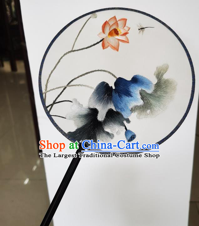 China Suzhou Round Fan Ancient Princess Palace Fan Embroidery Lotus Silk Fan Handmade Double Side Fans