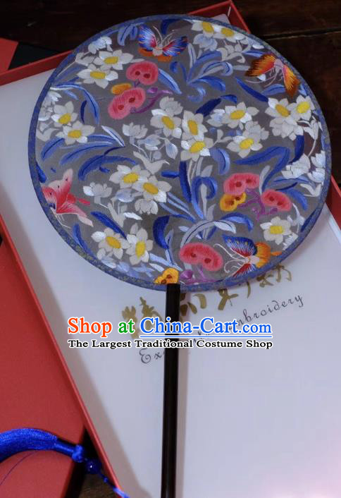 China Embroidery Orchids Silk Fan Handmade Round Fan Suzhou Double Side Fans Ancient Palace Fan Qing Dynasty Court Lady Fans