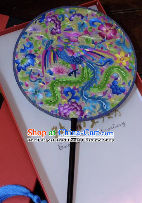 China Handmade Round Fan Embroidery Phoenix Peony Silk Fan Qing Dynasty Court Lady Fans Suzhou Double Side Fans Ancient Palace Fan