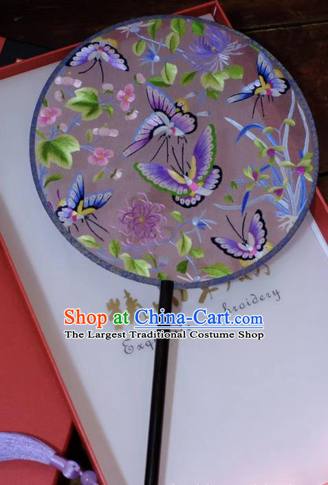 China Handmade Embroidery Butterfly Orchids Palace Fan Ancient Silk Fan Suzhou Double Side Fans Qing Dynasty Court Lady Fans