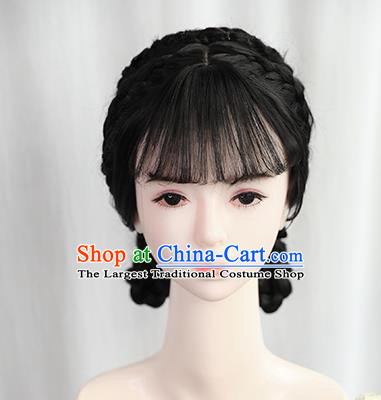 Chinese Cosplay Young Lady Bangs Wigs Best Quality Wigs China Wig Chignon Ancient Ming Dynasty Female Wig Sheath