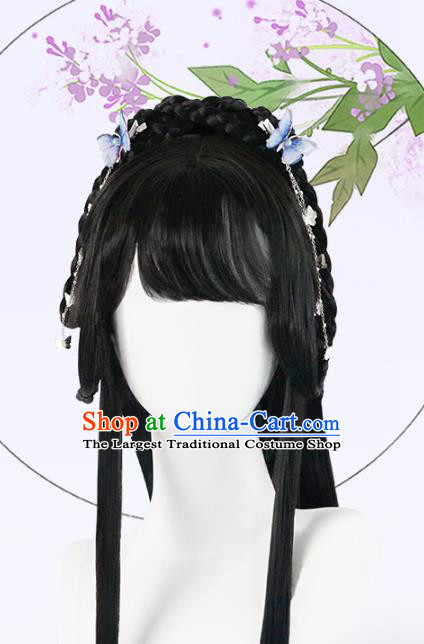 Chinese Song Dynasty Young Lady Bangs Wigs Quality Wigs China Best Chignon Wig Ancient Village Girl Wig Sheath