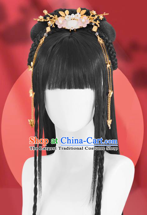 Chinese Ming Dynasty Young Lady Bangs Wigs Quality Wigs China Best Chignon Wig Ancient Noble Girl Wig Sheath