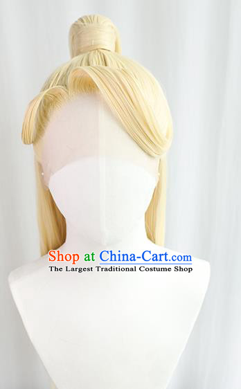 Best Chinese Cosplay God Golden Wig Sheath China Quality Front Lace Wigs Ancient Swordsman King Wig