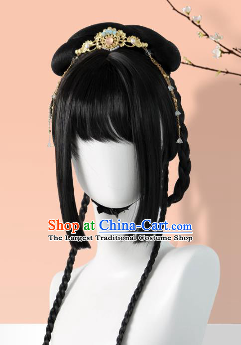 Chinese Jin Dynasty Palace Lady Bangs Wigs Quality Wigs China Best Chignon Wig Ancient Noble Princess Wig Sheath and Hair Accessories