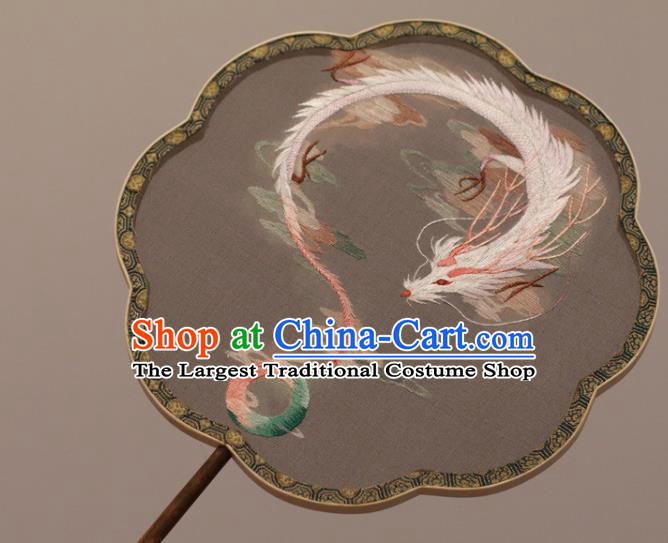 China Embroidery Dragon Palace Fan Handmade Double Side Embroidered Fan Traditional Court Fan Classical Black Silk Fan
