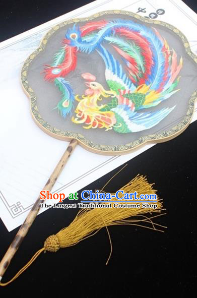 China Embroidery Phoenix Palace Fan Traditional Court Silk Fans Handmade Double Side Embroidered Fan Classical Dance Fan