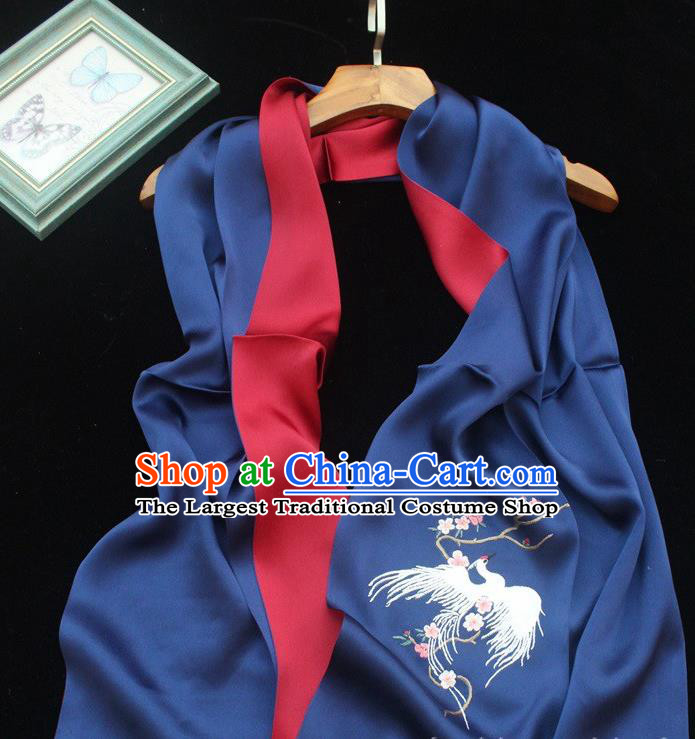 Chinese Traditional Cheongsam Embroidery Phoenix Accessories Embroidered Scarf Navy Silk Tippet