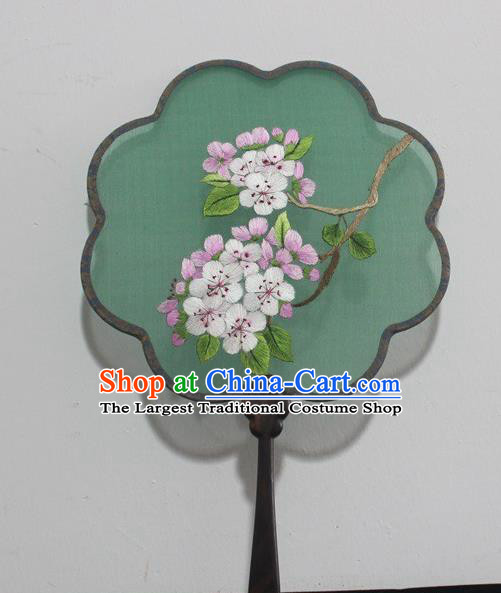 Traditional Green Silk Fan Handmade Embroidery Palace Fan Rosewood Embroidered Fans China Dance Double Side Fan