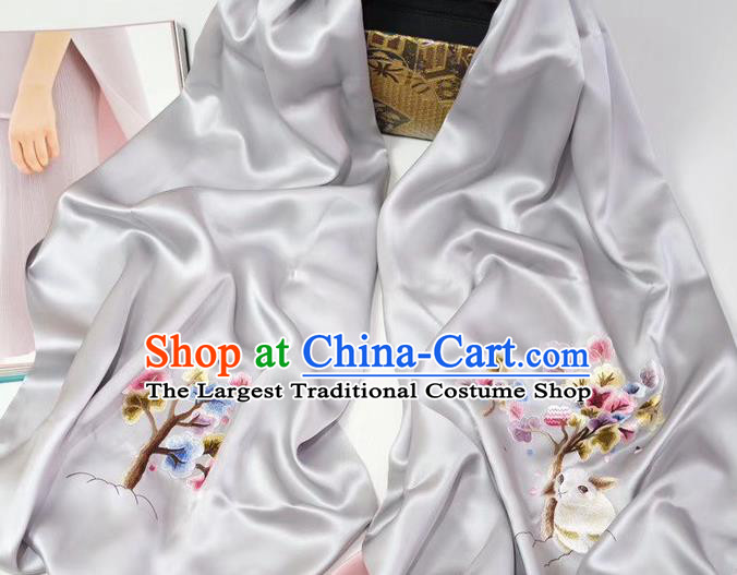 Chinese Cheongsam Embroidery Osmanthus Rabbit Cappa Traditional Embroidered Scarf Gray Silk Tippet Accessories