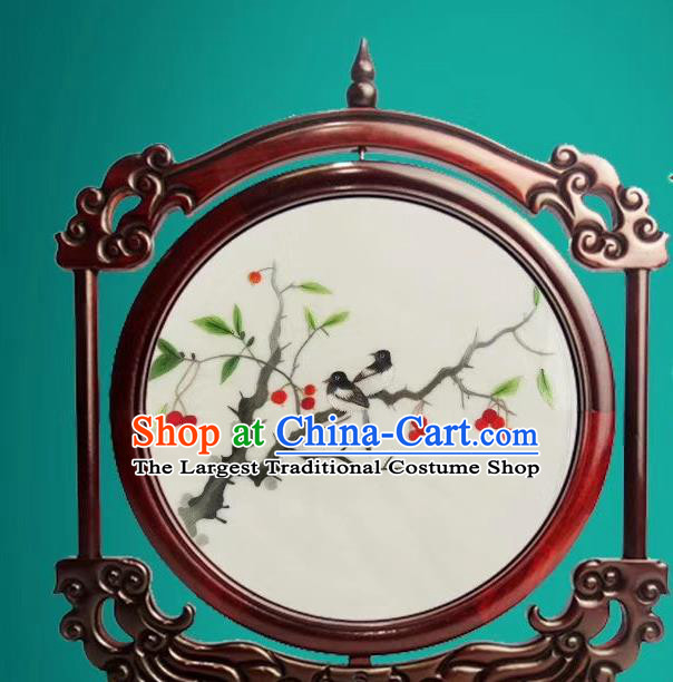 China Handmade Rosewood Decoration Suzhou Exquisite Embroidered Desk Screen Traditional Double Side Embroidery Craft