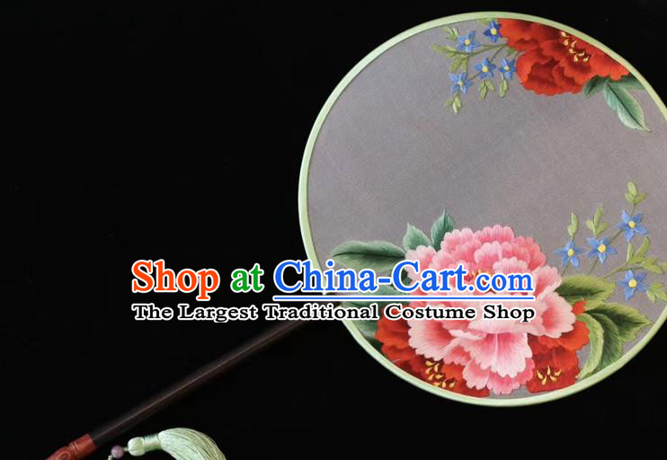 China Ancient Princess Silk Fans Embroidered Round Fan Handmade Suzhou Embroidery Peony Palace Fan