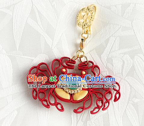 China Cheongsam Red Silk Brooch Handmade Traditional Accessories Crab Breastpin