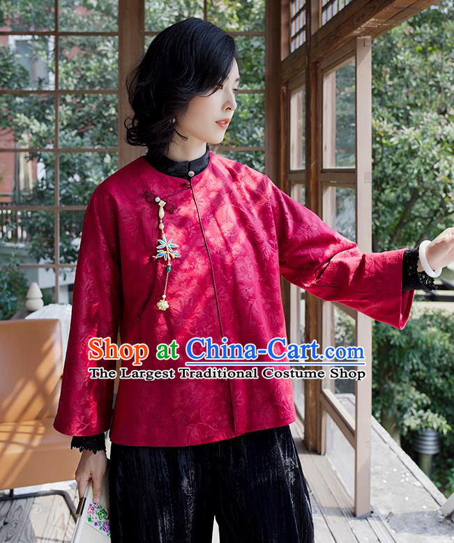 Chinese Red Jacquard Short Coat National Clothing Traditional Outer Garment Women Jacket