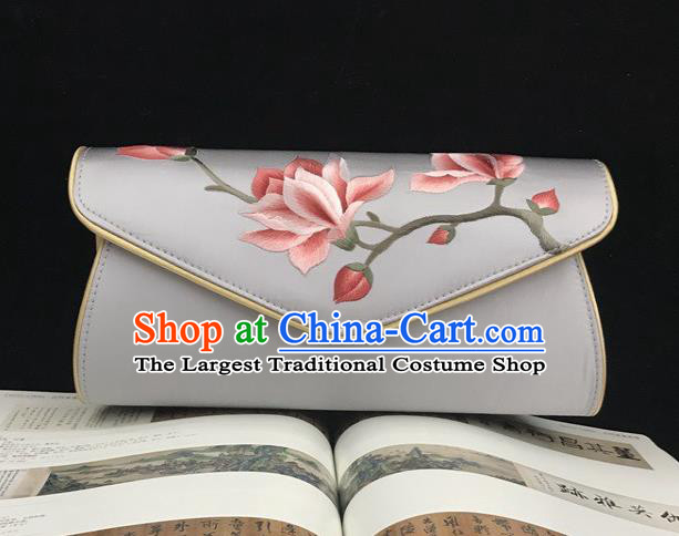 Cheongsam Exquisite Evening Bag China National Grey Silk Chain Bag Handmade Suzhou Embroidery Handbag