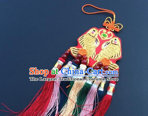 China Lucky Charms Traditional Embroidered Car Accessories Embroidery Double Fish Tassel Pendant New Year Decoration