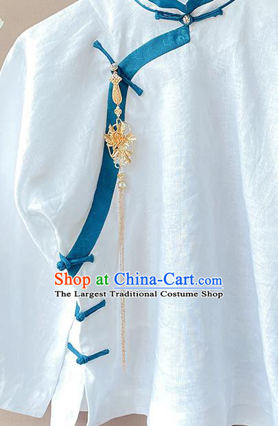 China Classical Cheongsam Accessories Traditional Golden Peony Brooch Tassel Pendant