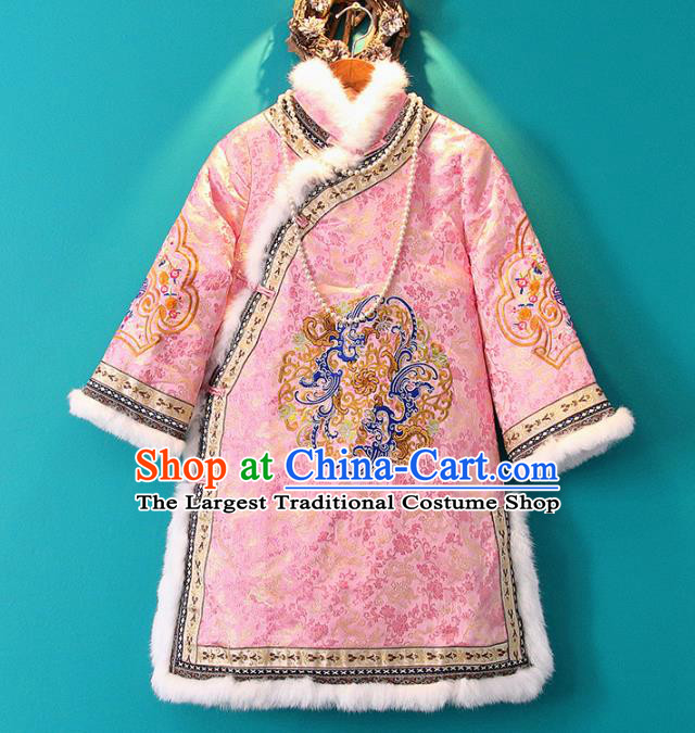 Chinese Embroidered Tang Suit Pink Cotton Padded Jacket National Outer Garment Coat