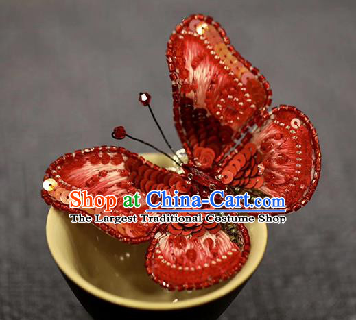 China Classical Collar Button Traditional Cheongsam Accessories Embroidered Red Butterfly Brooch